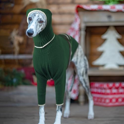Whippet Mantel, Hundepullover Windhund Hundemantel Windhund Greyhound Sweater Weich Weihnachtspullover Whippet Kleidung Italienischer Windhund Jacke Hundeschlafanzug(Armeegrün, S)