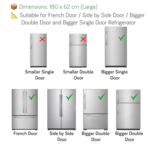 Image of HOKIPO Large Fridge Cover Top | For Bigger Double Door Refrigerator | Waterproof, Printed with 6 Side Pockets, Size Large 180x62 cm, Woodland Village (AR-5876-D4)