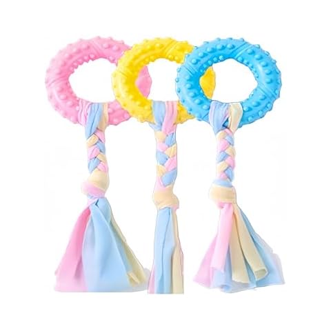 Koackl Dog Chew Toys 3 Pack for Aggressive Circle Chewers, Fashion Multifunctional Teeth Cleaning and Gum Massage (Random Color) Cover