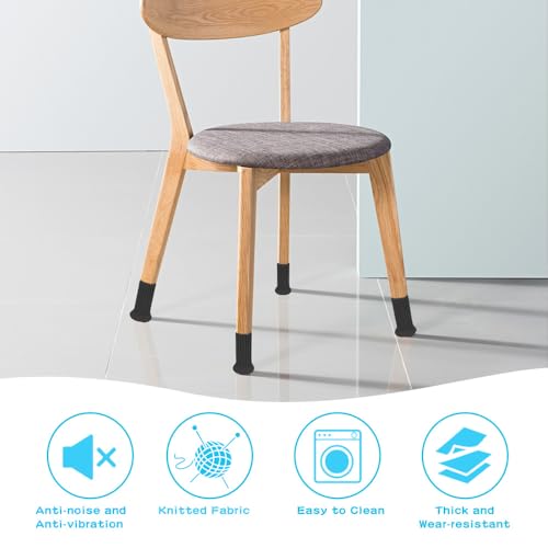 24 Stück Stuhlsocken, NETUME Hochelastisch Gestrickte Möbelsocken/Filz Stuhlbeinkappen with Filzgleiter, Antirutsch Pads Stuhlbeinschoner Ideal Bodenschoner für Möbel Stuhlbein Tisch (Schwarz)