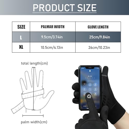 Yuqilin Guantes Tactiles, Universal Guantes Termicos, Impermeable Guantes Invierno, Antideslizante Guantes Ciclismo Hombre, Guantes Frio, para Deportes al Aire Libre, Correr (Negro/L) - imagen 2