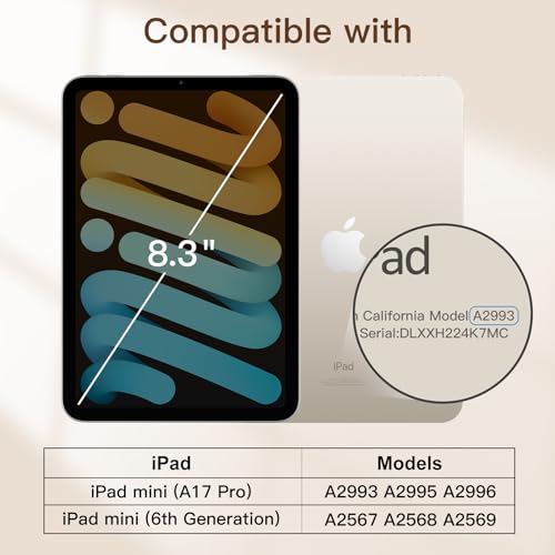 JETech マグネットケース iPad mini (A17 Pro 2024 モデル、第7世代) / mini 6 (8.3インチ、2021モデル、第6世代)用 磁気吸着 自動ウェイクアップ/スリープ付き スリムスマート保護カバー (スターライト)