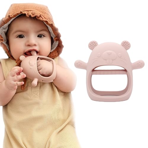 Mordedor de Silicona para Bebé - Juguete Sensorial Refrigerante en Forma de Manopla desde 0, 3, 6, 9, 12 Meses (Rosa)