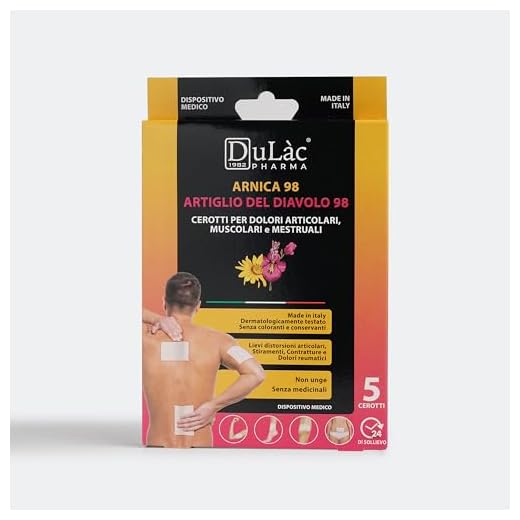 DuLàc, 5 Parches de Árnica 98 y Garra del Diablo 98, 24 Horas de Alivio para Dolores Articulares, Musculares y Menstruales, Contusiones y Esguinces, Dispositivo Médico, Made in Italy