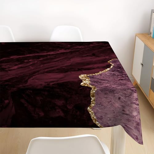 Nappe polyester de table à manger rouge motif marbre 140x180cm