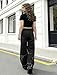 Peakpride Y2K Trendy Girls Jeans High Waist Wide Leg - Star Patchwork Boyfriend Denim Pants with Elastic Waist & Raw Hem Black