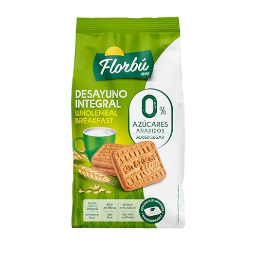 Florbu Breakfast Biscuits 0% No Added Sugar - Wholemeal Diabetic Biscuits High Fibre Snack Made with Sunflower & Wholemeal Flour Convenient Individual Snack Packs for Work & On-the-Go
