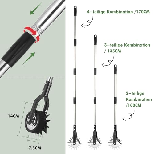 HAUSPROFI Rasenkantenschneider mit Verbesserter Stiel, [2025 Version] Kantenschneider Rasen auf Rollen - Rasenkantenroller Einstellbar, 3-Teiliger Edelstahlgriff (100/135/170cm)