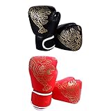 2 Paar MMA-Handschuhe für Damen und Herren, Kickboxhandschuhe mit offenen Handflächen, Box-Trainingshandschuhe für Erwachsene und Kinder, Rot + Schwarz