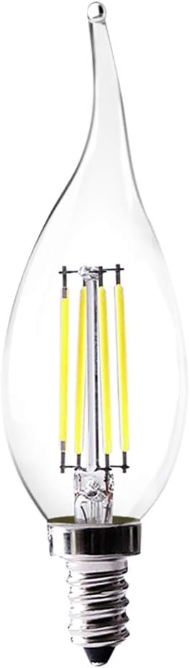 E14 LED Filament Bulb 4W Flame Candle Clear Bulbs, 40W Equivalent, Cool White 6000-6500K, C35 Small Edison Screw LED Light Bulb, 360 Beam Angle [Energy Class D]