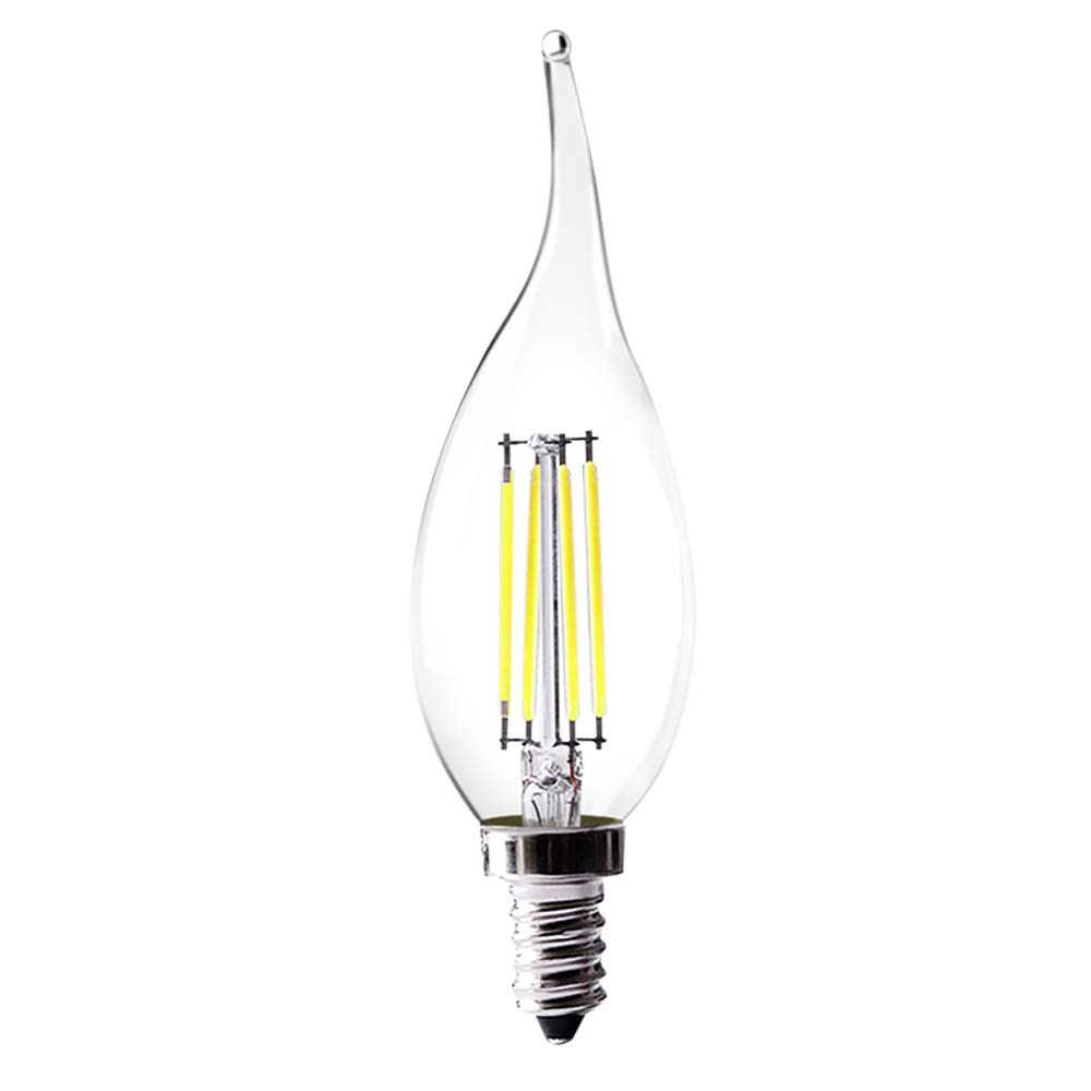 Chao Zan E14 LED Filament Bulb 4W Flame Candle Clear Bulbs, 40W Equivalent, Cool White 6000-6500K, C35 Small Edison Screw LED Light Bulb, 360 Beam Angle