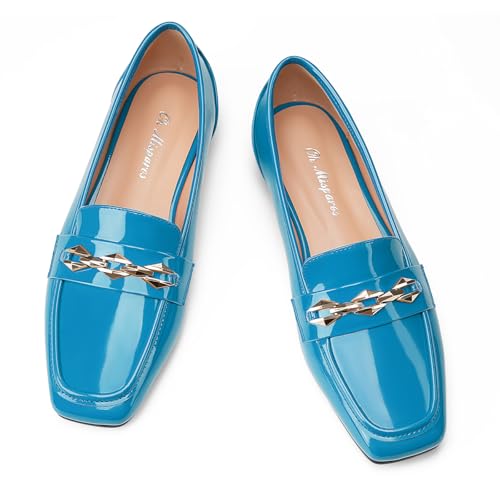 Image of Oh Mispares Womens Loafers Square Toe Low Heel Penny Loafers Fashion Comfortable Slip on Flats Casual Dressy Shoes for Women Work Office Patent Leather