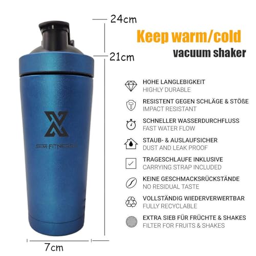 Edelstahl-Shaker X SIM FITNESSX 700ml für Sport und Fitness