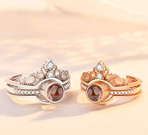 Rose Silver I Love You Ring 100 Languages Crown Rings for Couples Girls