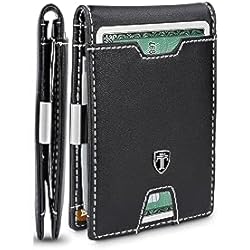 TRAVANDO Cartera con Pinza para Billetes Amsterdam - 10 Compartimientos - Monedero pequeño - Bloqueo RFID - Regalo Hombre - Estuche Regalo - Diseñado en Alemania (Blanco y Negro)