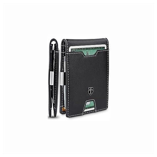 TRAVANDO ® Portefeuille Homme avec Pince à Billets „Amsterdam“ Etui RFID Blocage Contre Piratage Bancaire - Mince Porte-Monnaie avec Clip en Métal - Porte-Carte de Crédit Sécurisé (Noir sur Blanc)