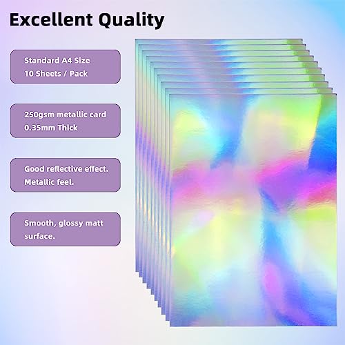 STRBOXONG A4 Holographic Silver Card 250gsm 297mm x 210mm Metallic Rainbow Cardstock Foil Paper for Arts and Crafts Scrapbooking Shimmer Mirror Finished Shiny Sheets (10 Sheets) - Image 3