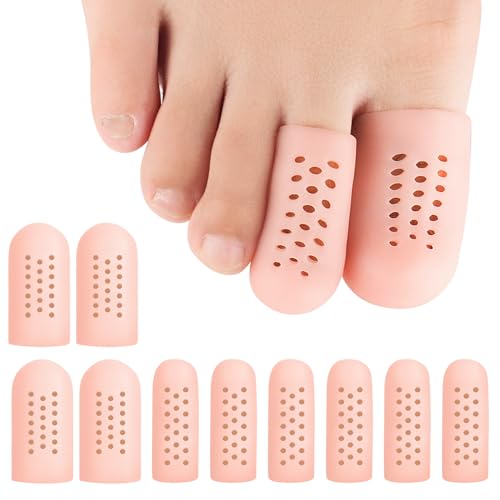 10 Pack Toe Caps and Toe Protectors for Women & Men Silicone Toe Covers Cushions for Pain Relief,Toe Bandages and Sleeves for Ingrown Toenails,Corns,Calluses,Blisters(4L +6 S) (Flesh Color)