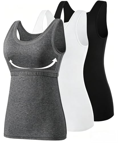 Image of Vislivin Cotton Tank Tops with Shelf Bra for Women Stretch Tanks Wide Strap Undershirts
