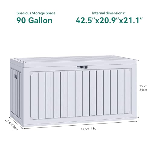 Yitahome 303L Garden Outdoor Storage Box, Hdpe Resin Deck Box With Lockable Lid & Side Handles, Waterproof Storage Bench For Patio Furniture, Cushions, Pool Gear & Garden Tools, White - 8
