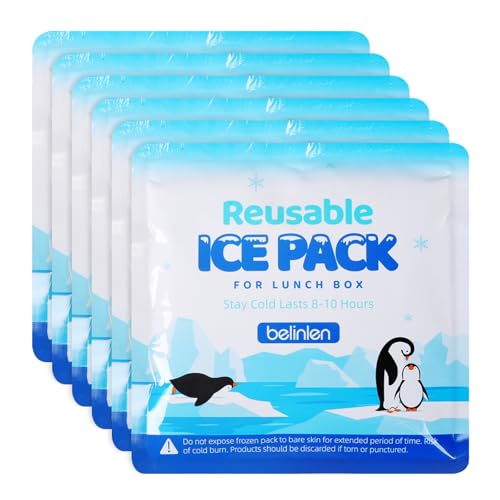Belinlen 6 Pack Reusable Ice Packs for Lunch Boxes - 7x7 Inch Long-Lasting Freezer Packs, BPA-Free Gel & Leakproof Design Cold Packs for Cooler, Camping, Travel
