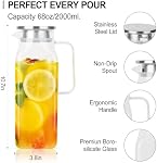 2 Pack (2 Liter 68 oz) Square Glass Pitcher with Lid and Spout, Easy Clean Heat Resistant, Borosilicate Glass Carafe for Hot/Cold Drink, Large Jug for Iced Tea, Coffee, Juice, Milk, Beverage