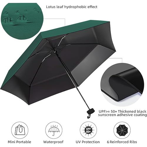 Image of REXERA Travel Mini Folding Compact Umbrella with Case, Manual Open 6 Ribs Lightweight Portable, Small Sun & Rain Pocket Umbrella for Girls and Women- Use in Rain & Summer