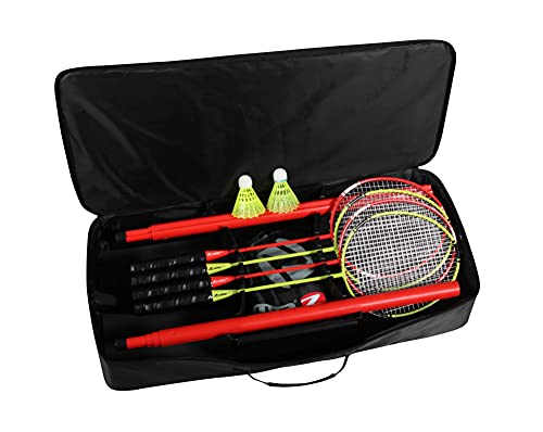 Zume Games Portable Badminton Set with Freestanding Base - Sets Up on Any Surface in Seconds - No Tools or Stakes Required