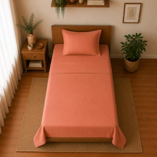 Image of Linen Home Cotton Percale Flat Bedsheet Set Single Size Tera Clay
