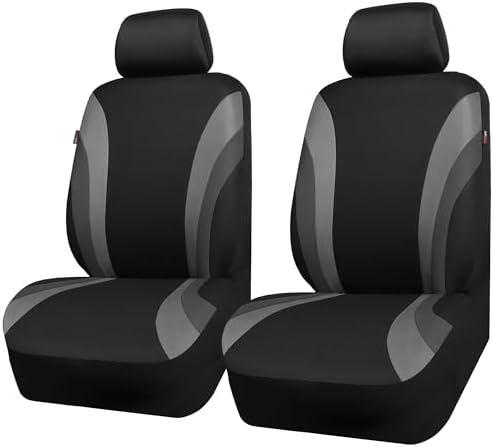 CAR PASS Line Rider Sporty Front Seat Covers,Gray Car Seat Covers Two Front Seats Only, Airbag Compatible,Universal Fit Sedans,Cars,Vans,SUV,Truck(Black and Gray)