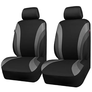 CAR PASS Line Rider Sporty Front Seat Covers, Gray Car Seat Covers Two Front Seats Only, Airbag Compatible, Universal Fit Sedans, Cars, Vans, SUV, Truck(Black and Gray)