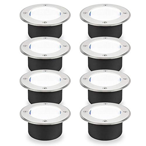 埋込み式 LED ガーデンライト ソーラー発電 電源不要 屋外用 防水 ESL-01/ESL-02 (8個セット, ホワイト(昼白色))