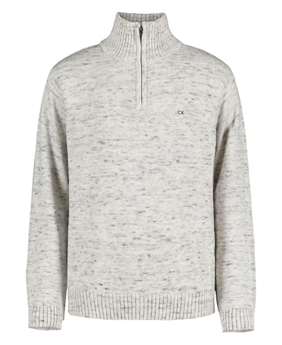 Calvin Klein Boys' Half Zip Pullover Sweater, Ribbed Neckline & Logo Detailing, Cream Space Dye, 8