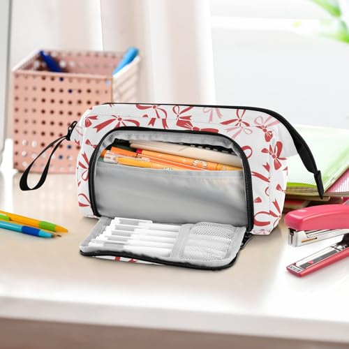 Image of Red Bow Pencil Case Pouch Big Capacity Pencil Bag Box Organizer Pen Case with Handle Pencil Cases for Girls Boys Women School College Office
