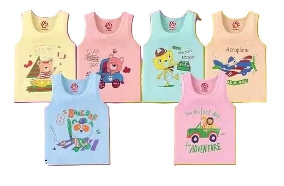 Kids Vest Pack of 6 Soft Cotton Blend Printed Sleeveless Inner Vests for Boys & Girls-image-13