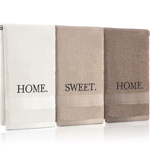 FuWeave 3 Pcs Brown Decorative Hand Towel for Bathroom Boho Home Sweet Home by FuWeave - Used condition - US$15.97