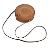 Tyenaza Handgewebte Runde Rattan-Tasche, Umweltfreundliche Tropische Strand-Umhängetasche Mit Lederriemen – 20 cm Durchmesser Für Damen(素面皮扣有内衬) #2
