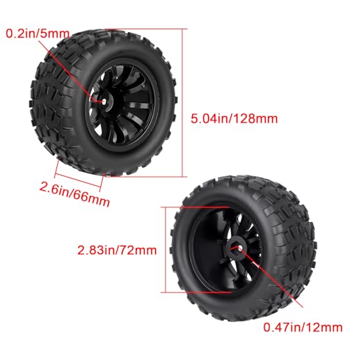 HobbyPark PreGlued Mounted 12mm Hex Hubs RC Truck Tires and Wheels 2.8 Tires with Foam Inserts for Traxxas Rustler Stampede Hoss 4x4 Redcat RC Monster Truck Set of 4 (128x67mm(HxW)) by Hobbypark - Image 2