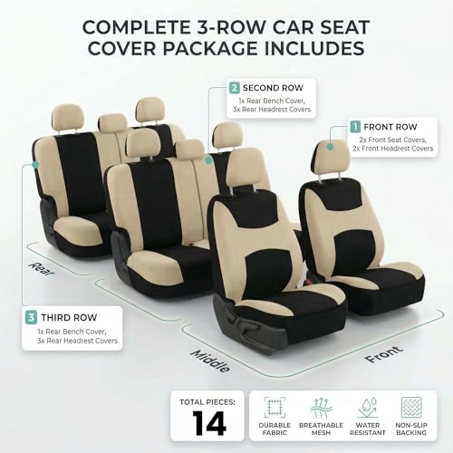 Image of FH Group Automotive Seat Covers Light & Breezy Flat Cloth Seat Cover Three Row Set Beige, Airbag and Split Rear Car Seat Cover Universal Fit Interior Accessories Cars Trucks SUV Car Accessories
