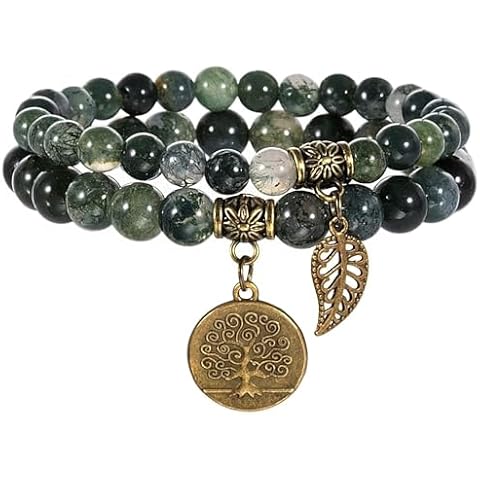 Farfume Chakra Bracelets - Green Moss Agate & Life Tree Cover