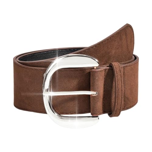 Women Wide Thick Belt for Dresses Chunky Leather Belt Vintage Suede Belt with Metal Buckle