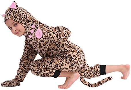 Rabtero Toddlers Cheetah Costume, Kids Leopard Costume, Halloween Christmas Parties Animal Cosplay Pajamas for Kids 10-12 - 4