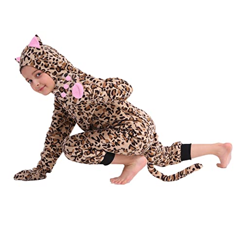 Sincere Party Fleece Cat Onesie Costume Leopard Cat Halloween Costume For Kids L(8-10) #TOP4
