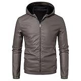 Herren-Motorradjacke aus Kunstleder, mit Kapuze, lässiger Reißverschluss...