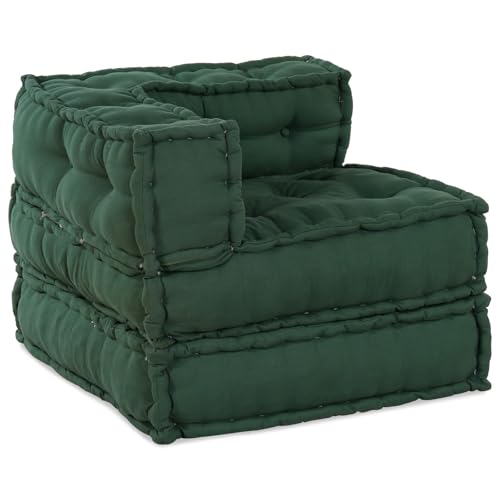 vidaXL Puf Modular Verde 70X70X54 cm Algodón Tejido Ecológico Relleno de Espuma Diseño Convertible para Uso Interior y Exterior Noches de Cine en Familia Sofá de Juegos Sin Brazos