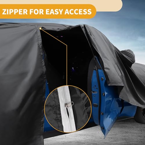 Image of All-Weather Waterproof Car Cover - UV-Resistant Outdoor Full Exterior Protection for Ford Puma 2019-2023 210D-PU Black Blue with Right Side Zipper