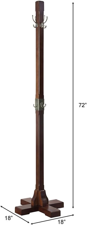 Proman Products Windsor Freestanding Wooden Coat Rack Stand with 12 Hanger Hooks for Clothes, Hats, Purses, Bags at Entryway, Bedroom, Living Room, Office, Mudroom, Walnut