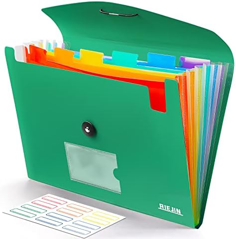 Accordian File Organizer 7 Pocket Expanding File Folder with Labels, Plastic Expandable File Folder for Documents Letter Size A4 Papers - Green