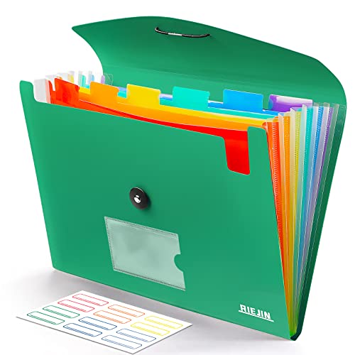 Accordian File Organizer 7 Pocket Expanding File Folder With Labels, Plastic Expandable File Folder For Documents Letter Size A4 Papers - Green #TOP1