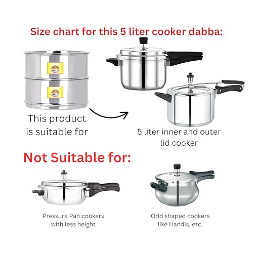 Image of Rakesh Gold Stainless Steel Cooker Container /Cooker Separator suitable for 5 liter cookers | Stackable, Food Grade, Rust-Free, Easy to Clean (cooker separator, Suitable for 5 litre Cooker)